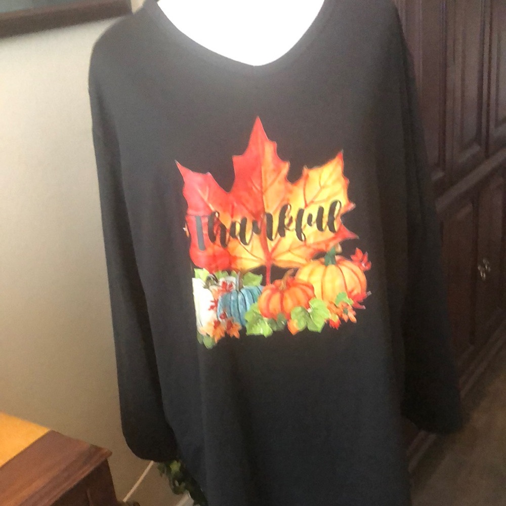 Black Long Sleeve Tee with Autumn Leaf Design